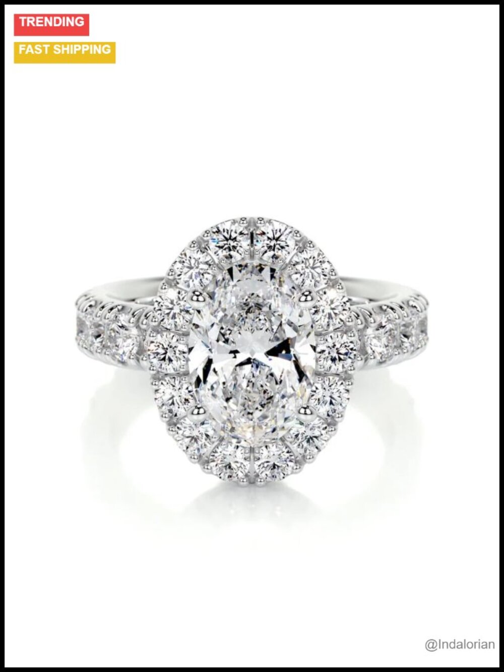 4 Carat Oval Moissanite Engagement Ring Platinum Plated Silver
